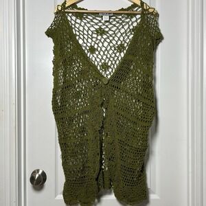 Erica Brooke Collection Vintage Open Knit Crochet Longline Vest Fairy Boho Style